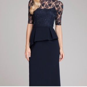 Teri Jon Rickie Freeman Embellish Lace Peplum Gown